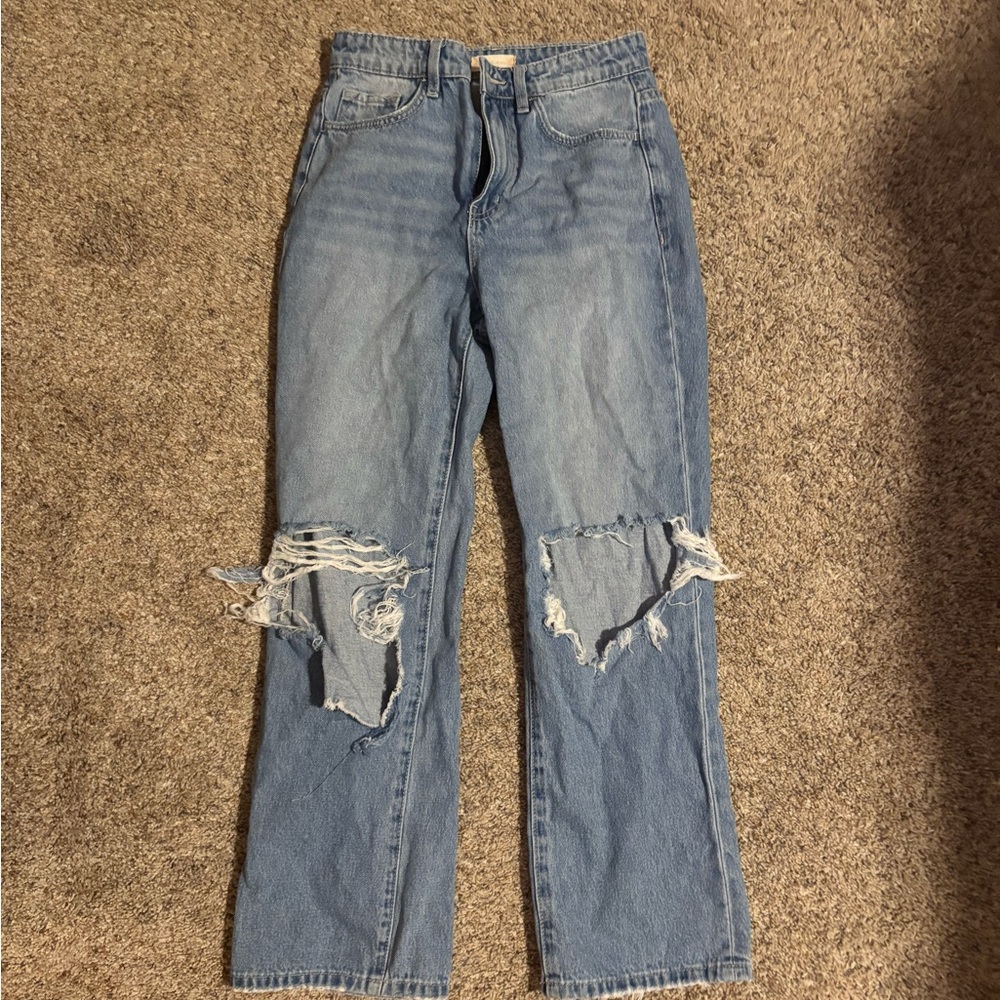 Altar'd State Blue Distressed Flare Jeans